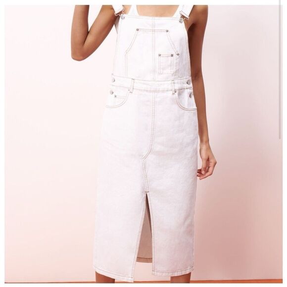 Zara Ecru Bib Overalls Dress Y2K Retro Boho Instagram Favorites Sz Small - Picture 1 of 10